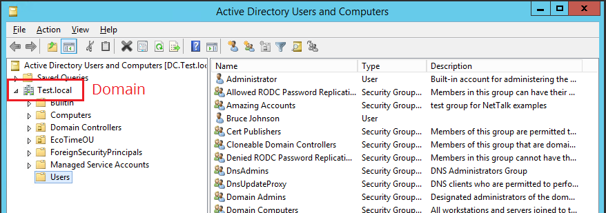 example of Domain in Active Directory Server