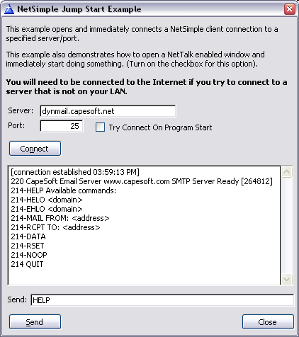 NetSimple Jump Start example screenshot