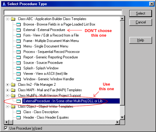 Main - Select Procedure Type