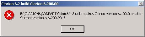 Clarion 6.2 error screenshot